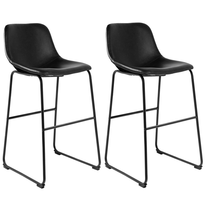 Parveena PU Leather Bar Stools With Back, Counter Stool (24" Seat Height), Black, 3