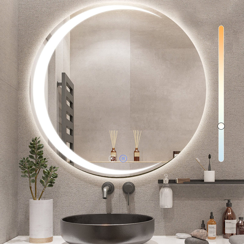 Bathroom mirror round LED lighting touch switch dimmable bathroom mirror, 50 cm H x 50 cm W