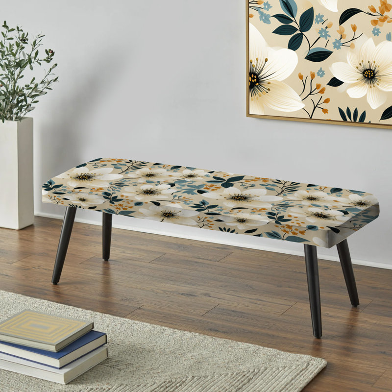 Banc rembourré floral noir, Sérénade romantique florale blanche classique