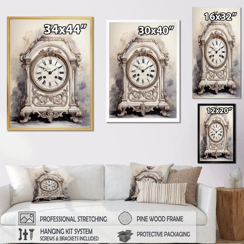Horloge classique sophistiquée - impression, Encadrement doré, H 20 po x l 12 po x P 1 po