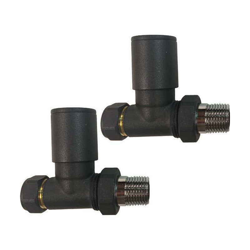 Chrome STRAIGHT Radiator Valves - Pair, Black