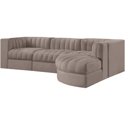 Demars Velvet Performance Fabric Upholstered 4Pc. Modular Sectional