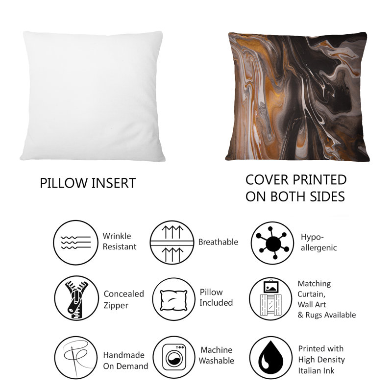 Coussin décoratif noir et brun - imprimé moderne 1