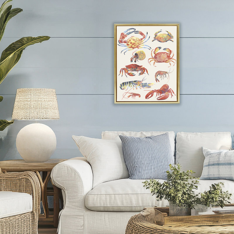 Cadre flottant Nautical Crustacean Collection, design par June Erica Vess, H 21 po x l 17 po, Cadre flottant métallique doré