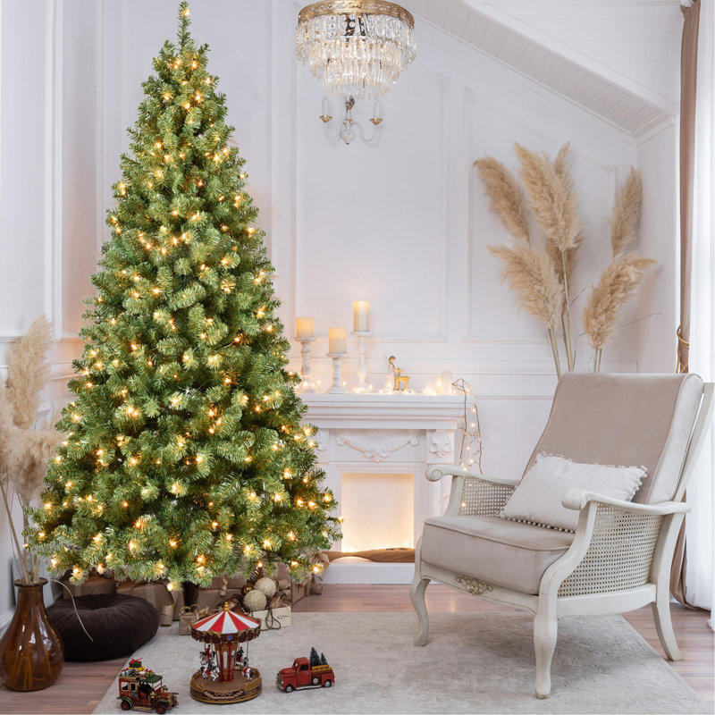 Arbre de Noël 7 pi en PVC pré-éclairé avec 400 lumières UL, 1072 pointes, fil de mémoire à dépliage automatique, assemblage facile avec support en métal stable - arbre de Noël artificiel complet