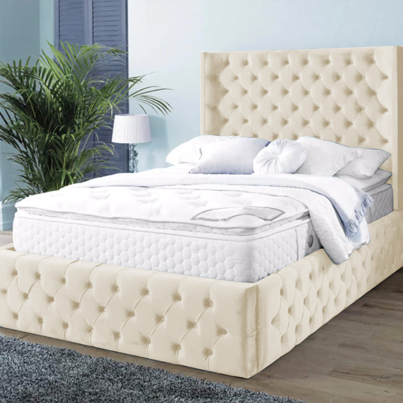 Buckingham Chesterfield Velvet Upholstered Bed Frame - Deep Button, Sprung Slats, Super King (6'), Cream