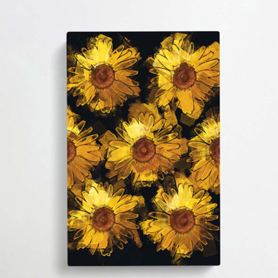 A Wall Of Yellow Sunflowers In Abstract - Wrapped Canvas Painting