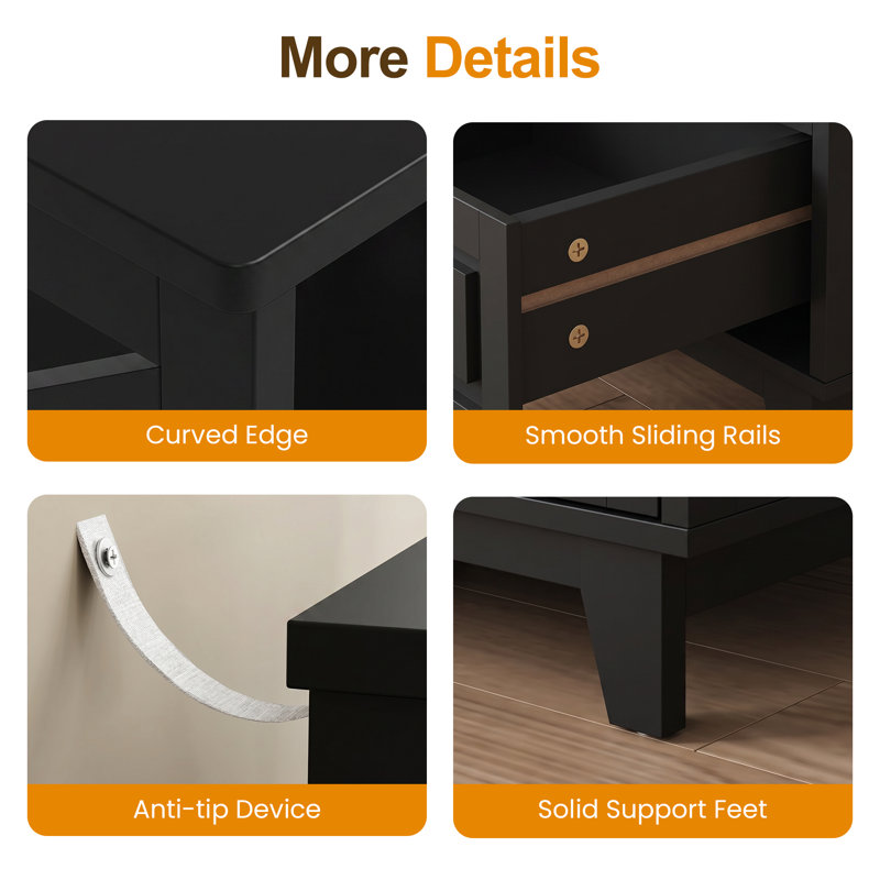 Havelka 2-Drawer Nightstand, Black, Set of 2