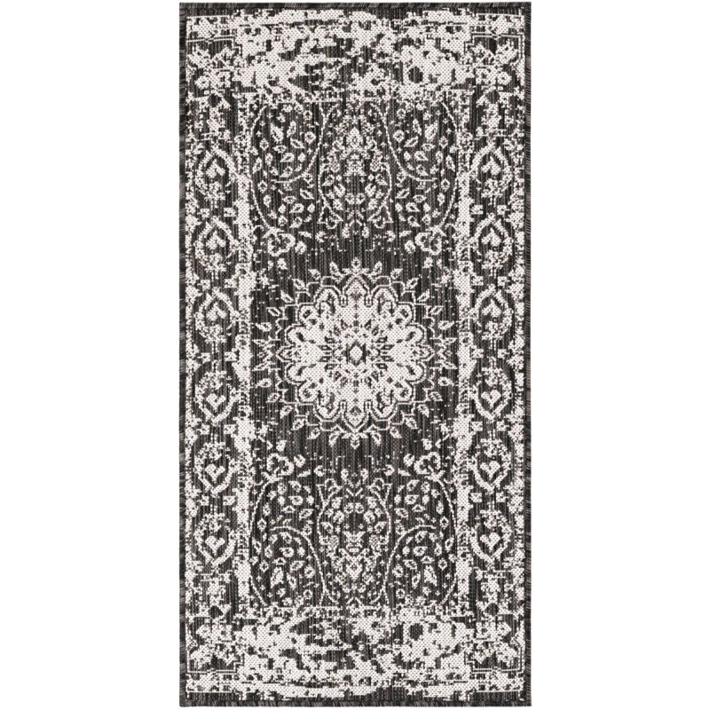 Tapis noir et blanc Contemporary Hitchens, Tapis de couloir 2 pi x 4 pi 1 po