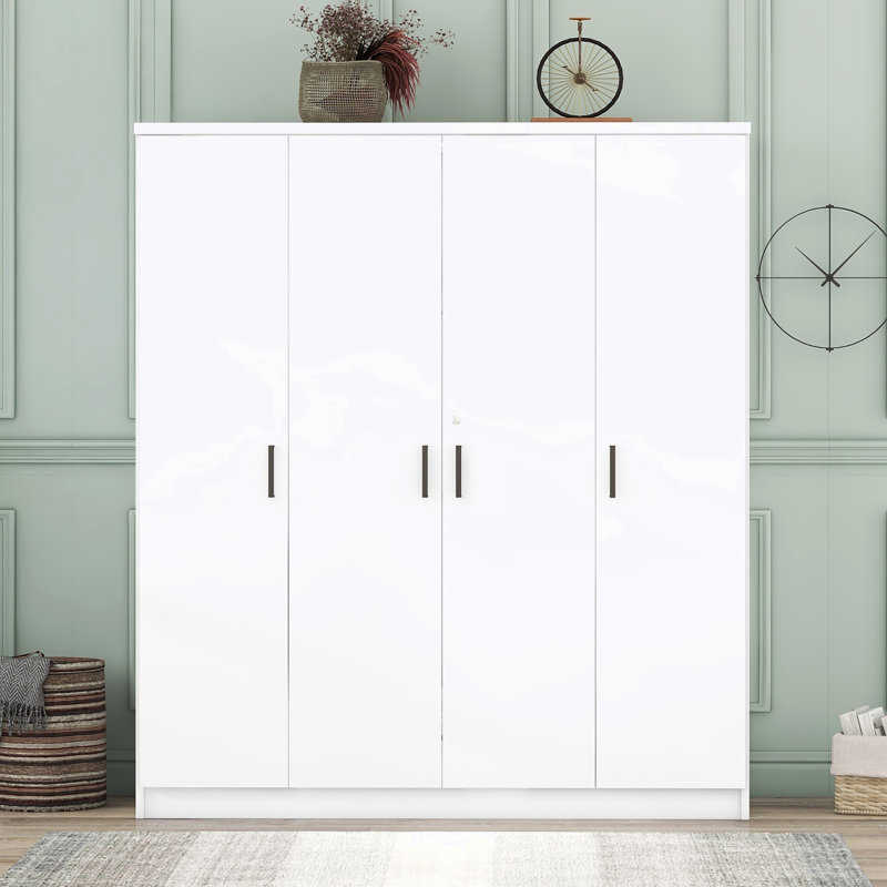Armoire-penderie 4 portes avec tablettes, H 67,90 po x l 59,20 po x P 20 po, Blanc