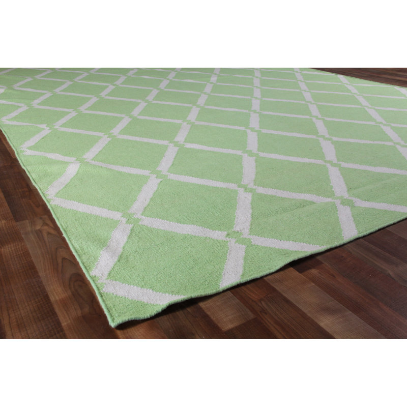 Wool Geometric Area Rug in Mint, Rectangle 5' x 8'