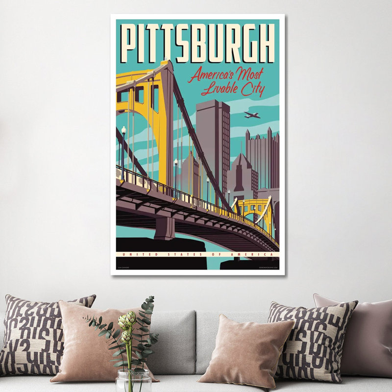 Pittsburgh Most Livable City Travel Poster by Jim Zahniser - Wrapped Canvas Print, 152.5 cm H x 101.5 cm W