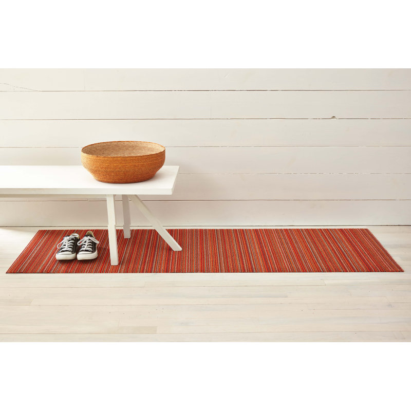 Striped Indoor / Outdoor Doormat, 0.6cm H x 91cm W x 152cm L, Orange