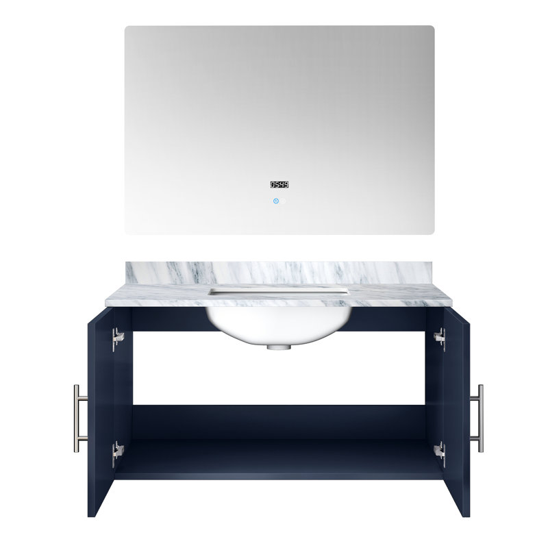 Meuble-lavabo bleu marine en marbre et 36 po Miroir à DEL - Teinture à gratter, armoire spacieuse à gratter, armoire, charnière à fermeture douce