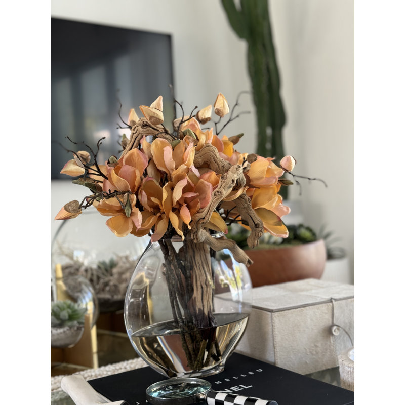 10" Moon Vase With White Magnolias	, Peach