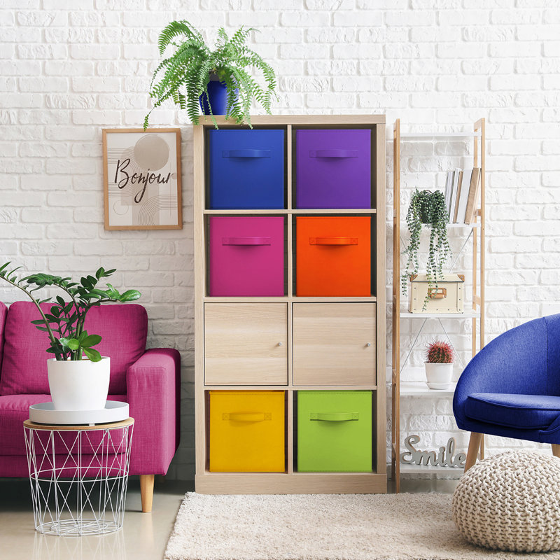 Bacs de rangement Sorbus 13 po - cubes de rangement pliables en tissu avec poignées, paquet de 12 - arc-en-ciel brillant
