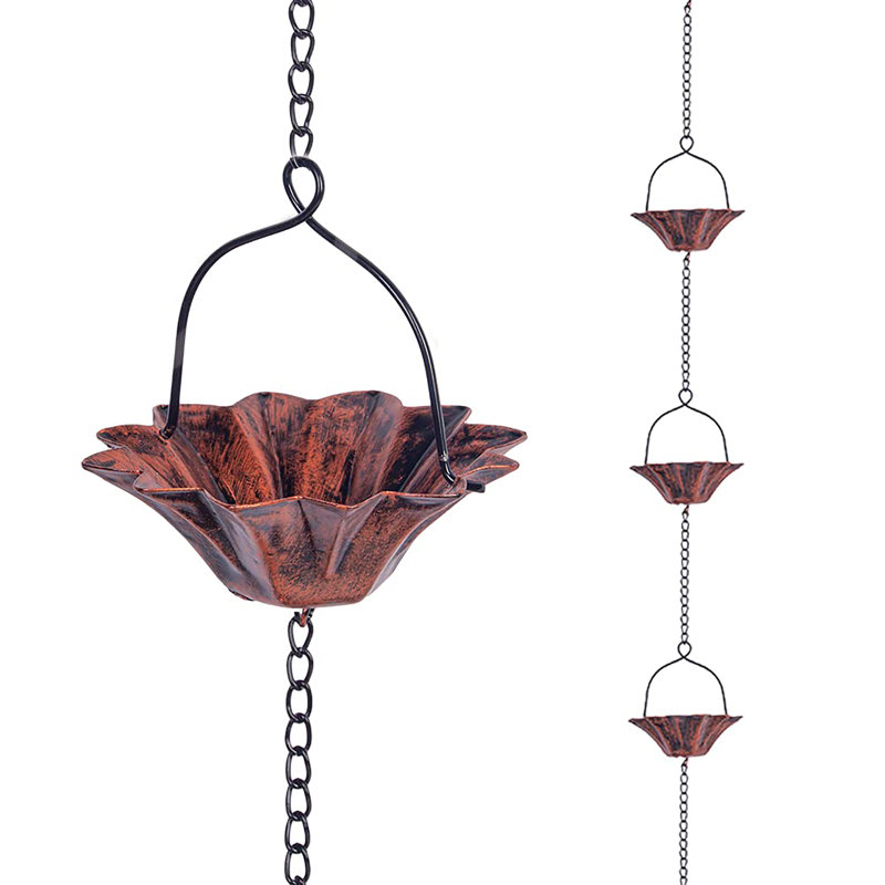 Chaîne de pluie de 10 pi Lotus, chaîne de pluie pour gouttières avec 12 tasses, chaîne de collecte d'eau de pluie réglable avec cloche