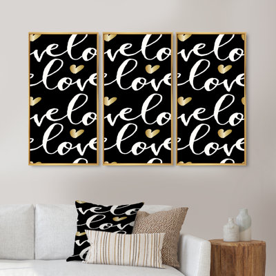 «Love Love Love», ensemble de 3 impressions sur toile à cadre flottant