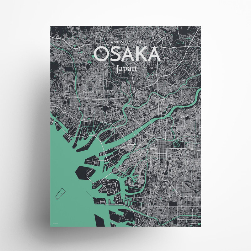 Osaka City Map In Dream - No Frame Print, 24cm H x 18cm W x 0.05cm D