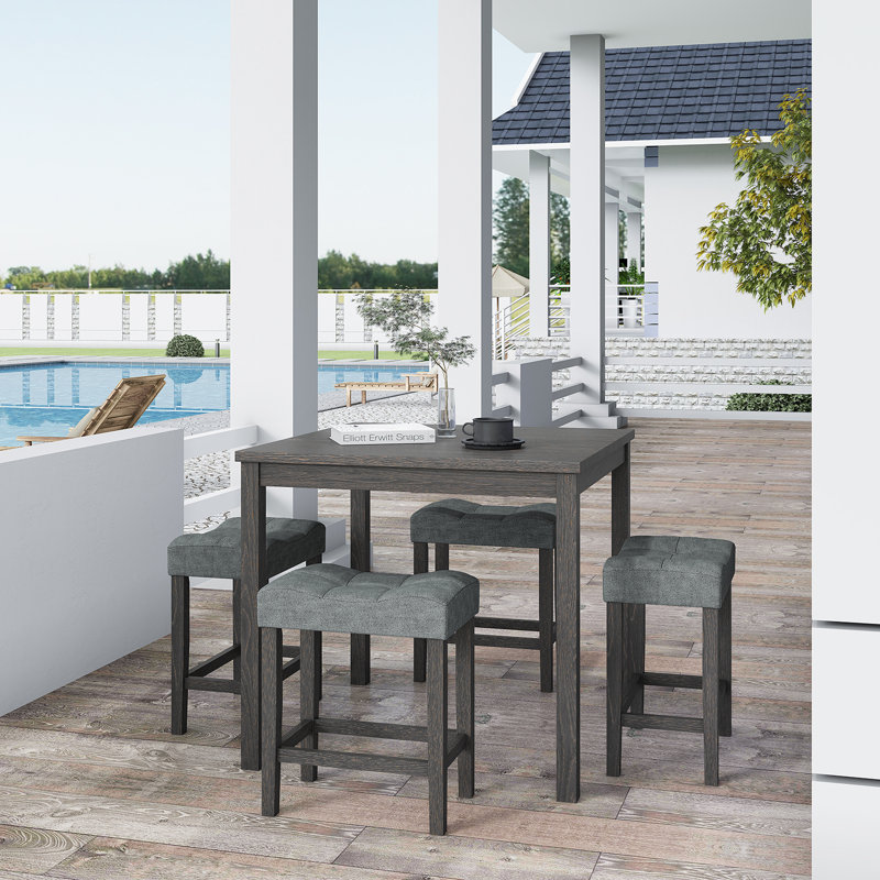 Deairra 5-Piece Counter Dinner Height Table Set, Indoor Modern Rectangular Dining Table Furniture Set for Kitchen, 35 inch Dining Table with 4 stools