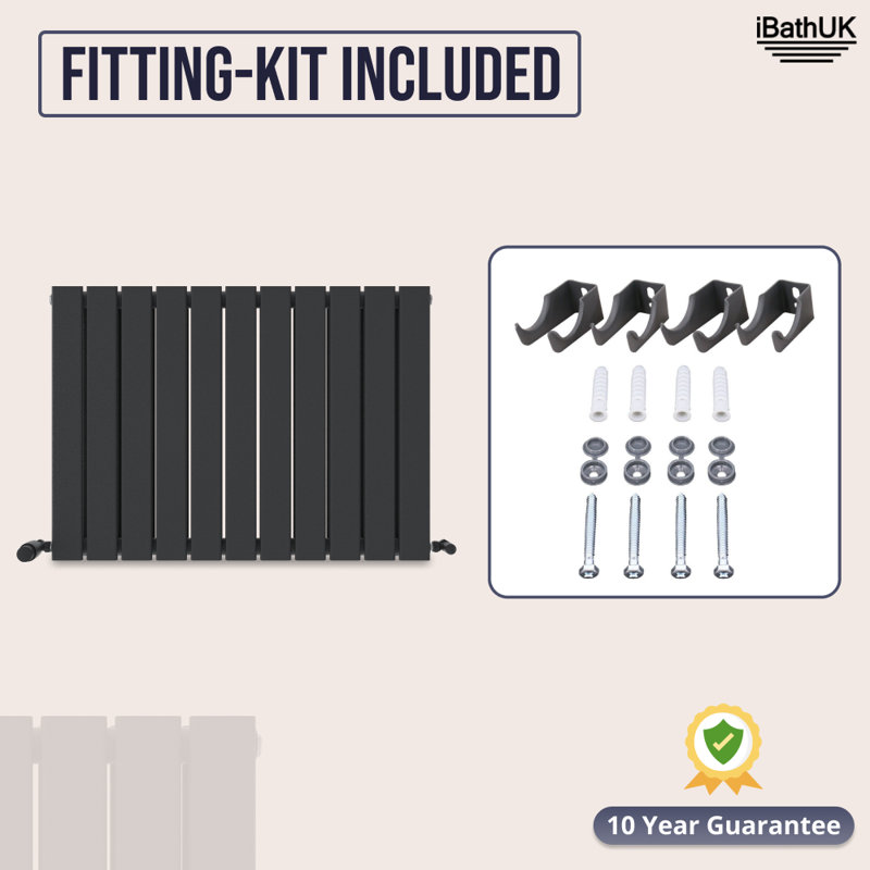 iBathUK Belgravia Horizontal Double Slim Flat Panel Radiator (KDW229), 60cm H x 83.6cm W x 6.9cm D, Grey