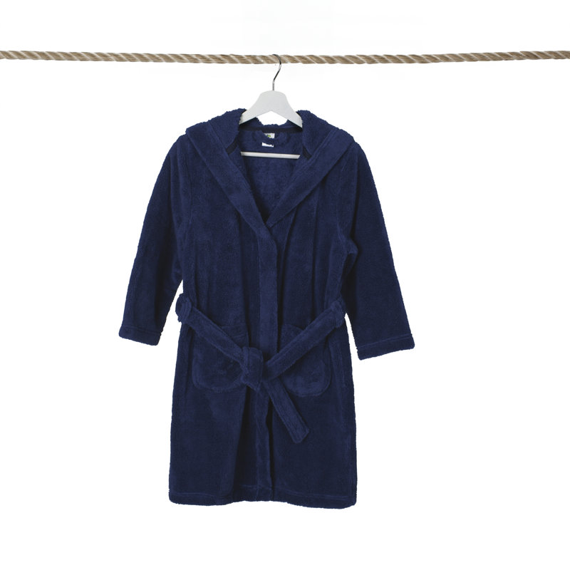 Peignoir en microfibre / molleton en polyester avec poches et capuche, Bleu marine, Enfants M