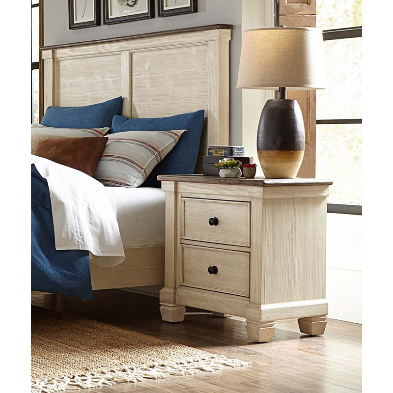 Table de chevet transitionnelle de style rustique 1pc avec 2 tiroirs