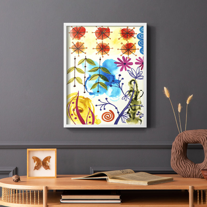 «Flower Power II», reproduction encadrée - bois massif, H 14 po x l 11 po, Blanc