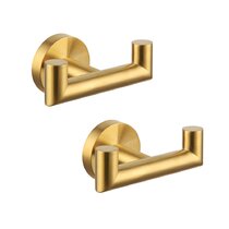 TOFIIGREM Gold Coat Hooks for Wall, 3 Pack Towel Hook Heavy Duty Metal Double Bath Robe Hook Wall Mount, Hand Towel Hooks for Cubicle Bathroom