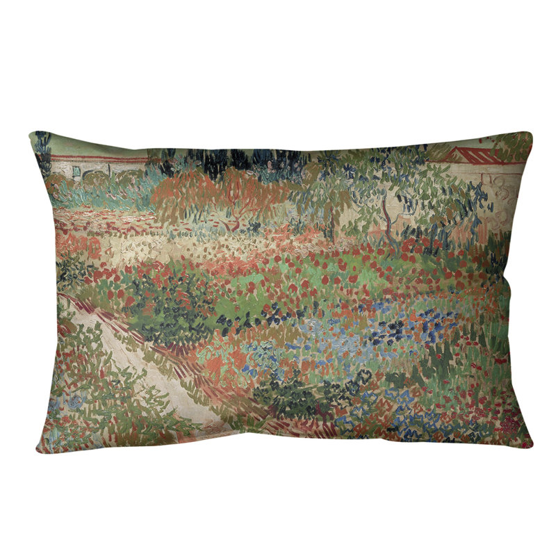 Coussin lombaire bluhender garten mit pfad, Orange, Faux lin