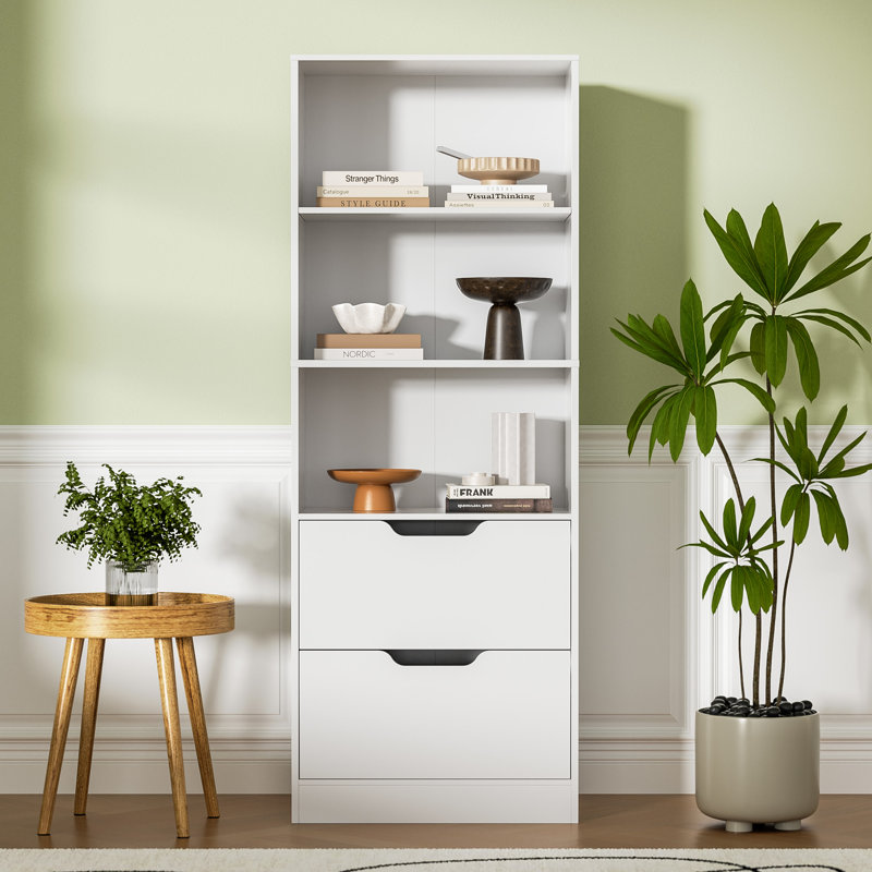 Bookcase With 2 Drawers, 63" 3-tier Bookshelf With Storage, 3 Shelf Bookcase With Adjustable Shelf, Modern Bookshelf, Open Shelves Bookshelf For Study, Bedroom & Home Office, White