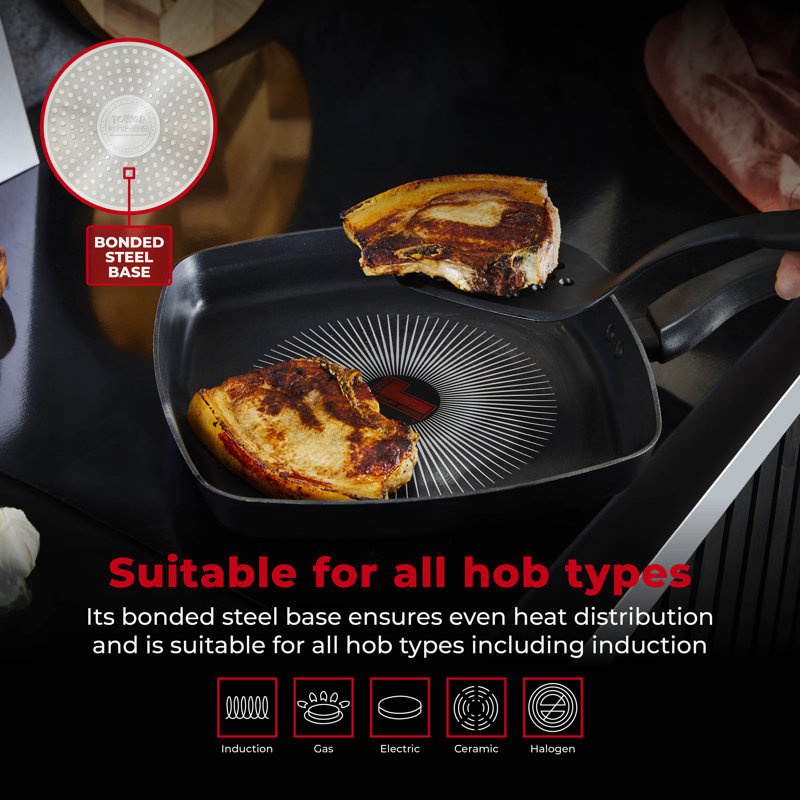 Tower T700317 SmartStart Gourmet 26cm Aluminium Grill Pan with Aeroglide Non-Stick Coating, Induction Compatible