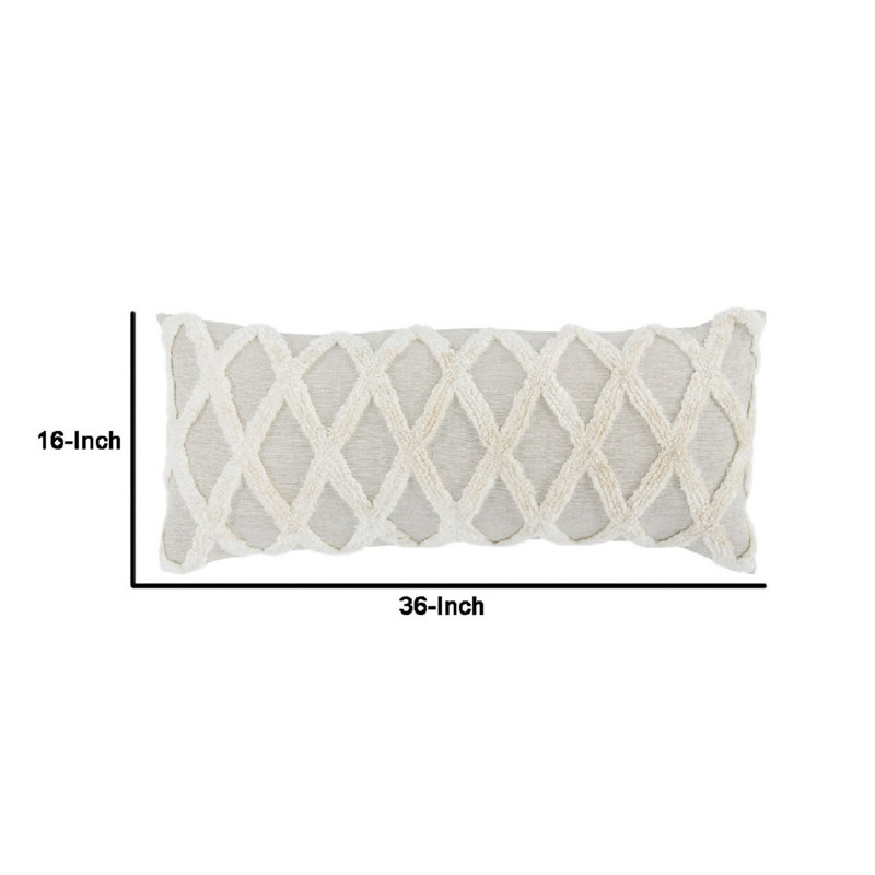 Evangeline Rectangular Pillow Cover & Insert, Natural/Ivory Geometric, 16" x 36"