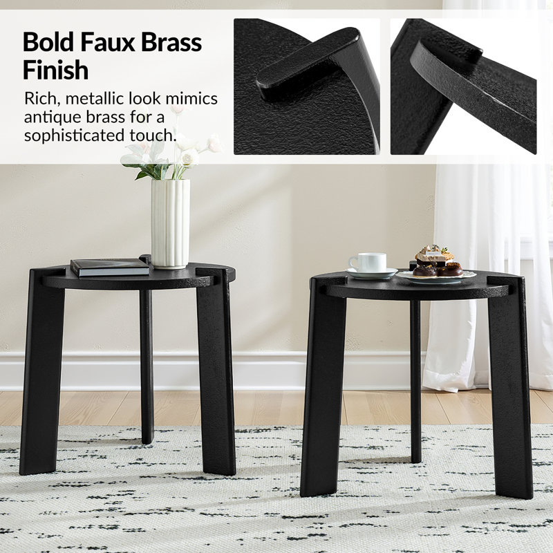 Isabel Modern End Table with Brass Finish Tripod Base, Black