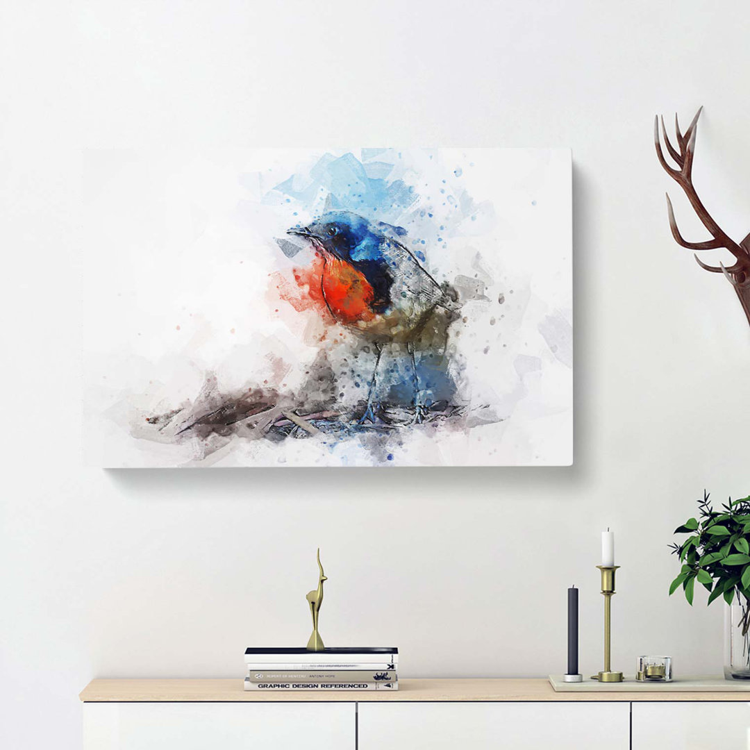 Robin Bird In Abstract - Wrapped Canvas