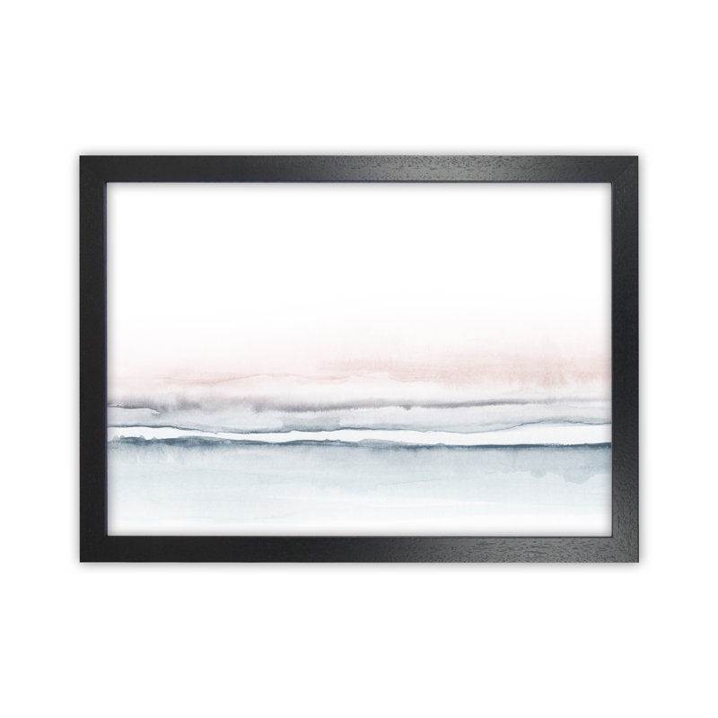 Minimal Watercolour Landscape I - Indigo & Pink - Print, 64cm H x 88cm W x 3cm D, Black Framed Canvas