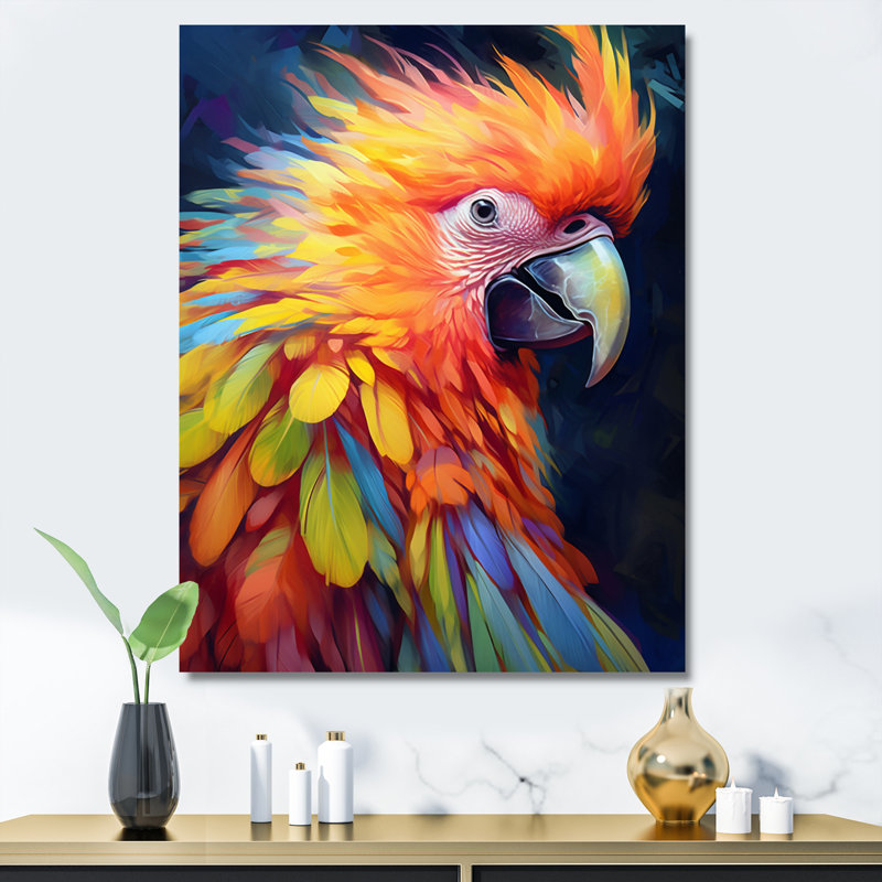 Perroquet tropical au paradis VI, H 20 po x l 12 po x P 1 po, Toile tendue
