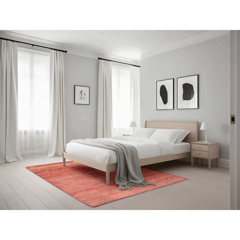 Tapis de zone rouge/rose contemporaine, Rectangle 5 pi x 7 pi