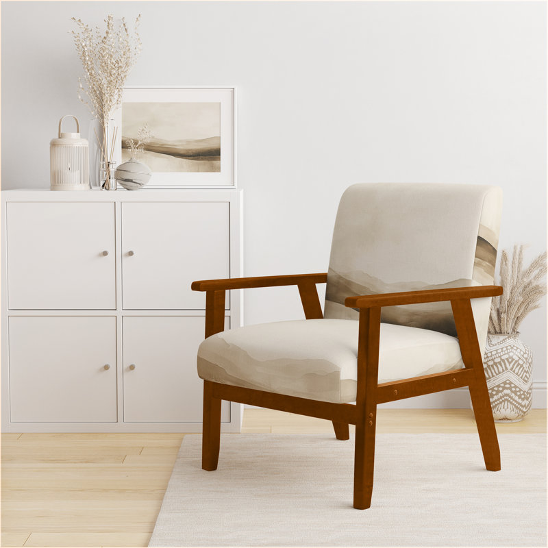 Chaise rembourrée abstraite minimaliste rembourrée - Soft Horizon en beige I, Brown Square Arms