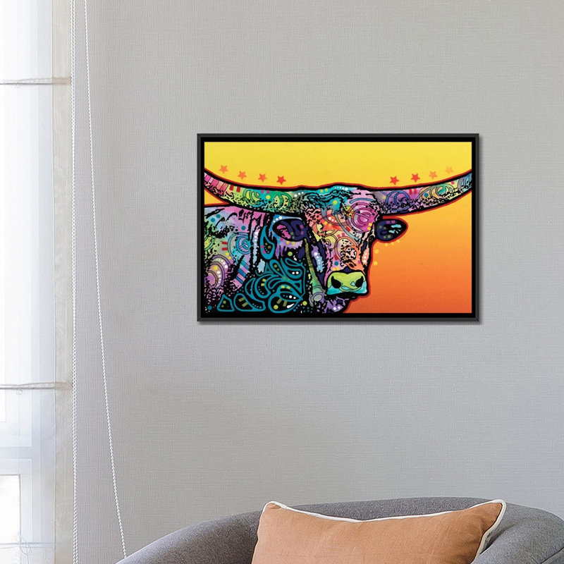 « the longhorn », impression sur toile, H 18 po x l 26 po x P 1,5 po, Cadre noir