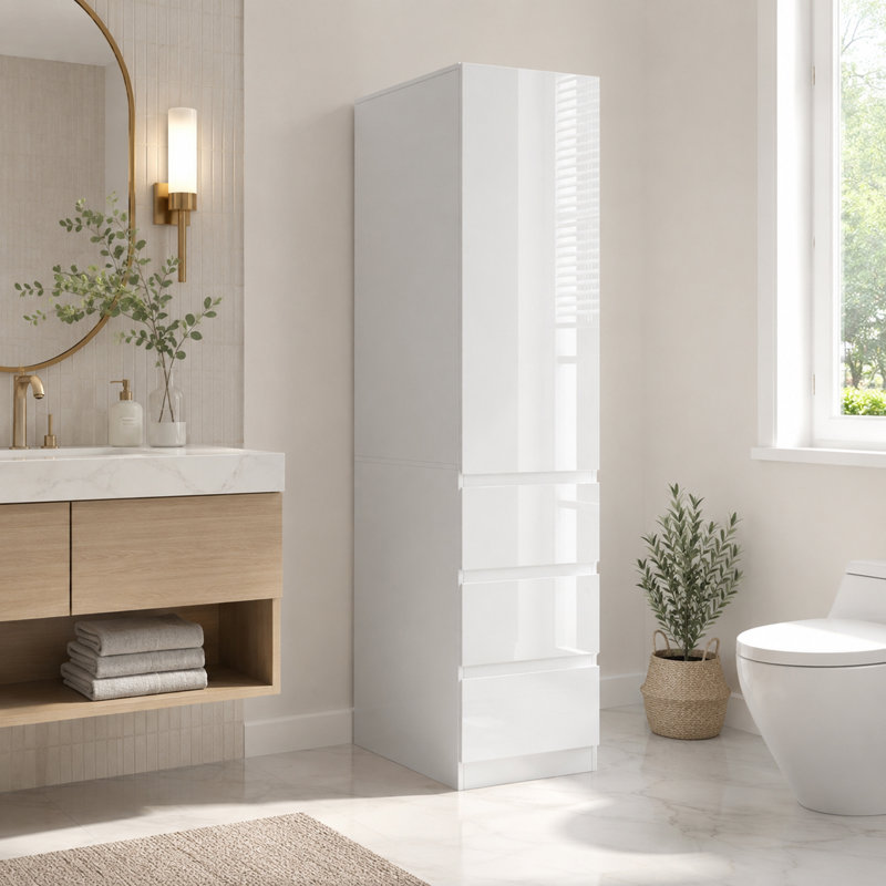 Bathroom Storage Cabinet With 3 Shelves,4 Door Shelves,3 Smooth-Gliding Drawers