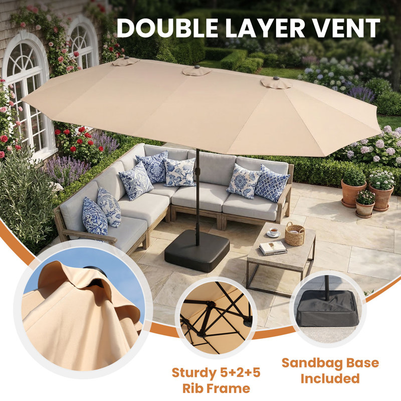 Outdoor Rectangular 6-Person Dining Set With Umbrella & Mixed Seating, Beige