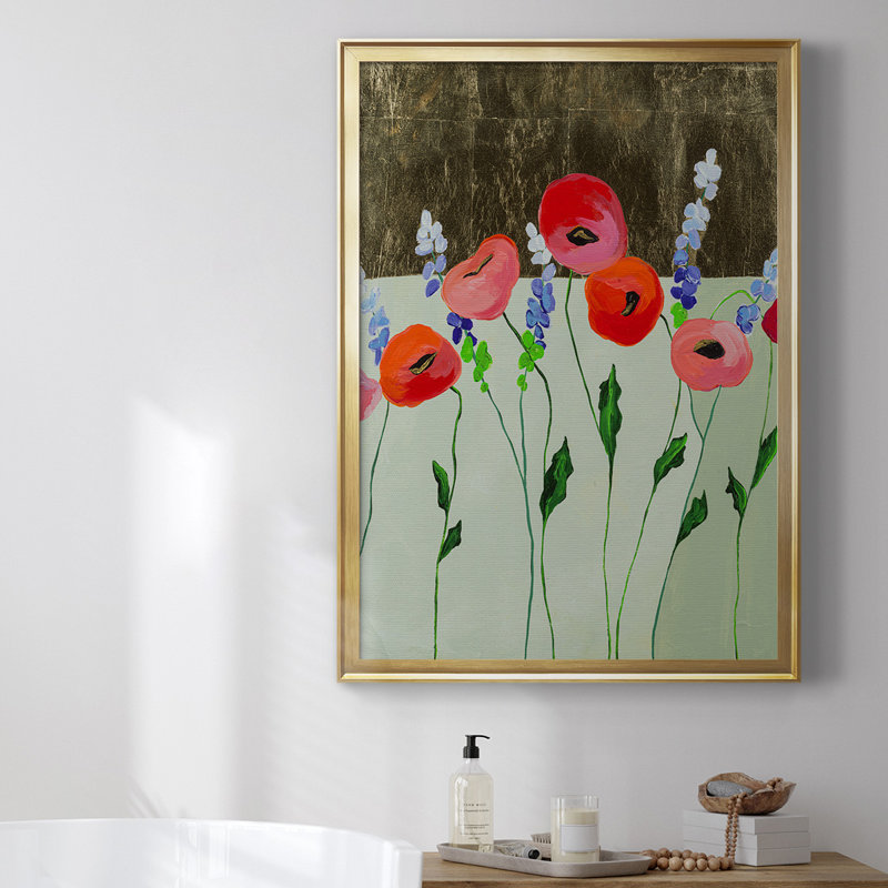 " Poppy Party " Painting Print, Gold, 42.5" H x 30.5" W x 1" D