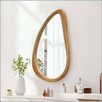 Irregular Teardrop Wooden Wall Mirror