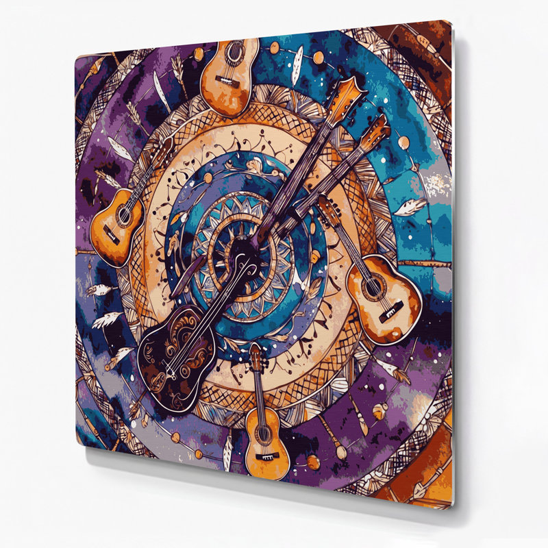 "Music Festival", art mural brun et motifs bohémiens, H 8 po x l 8 po