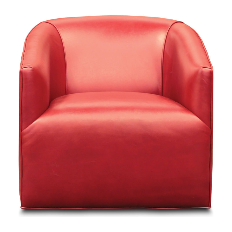 Red Leather Swivel Barrel Accent Chair