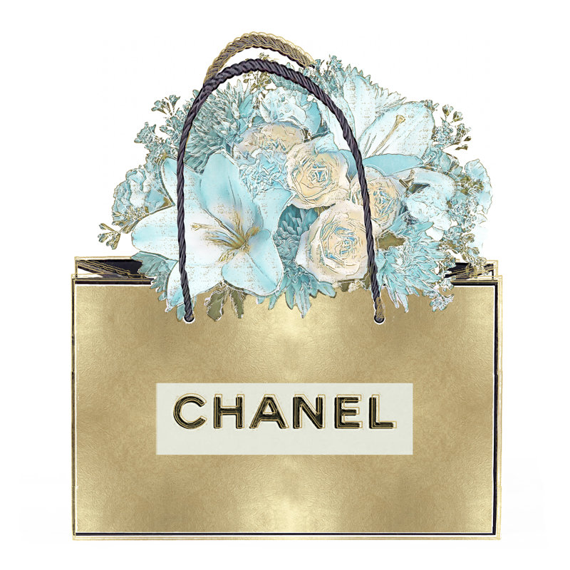 Gold Bag With Bouquet by Madeline Blake - Wrapped Canvas Print, 91cm H x 91cm W