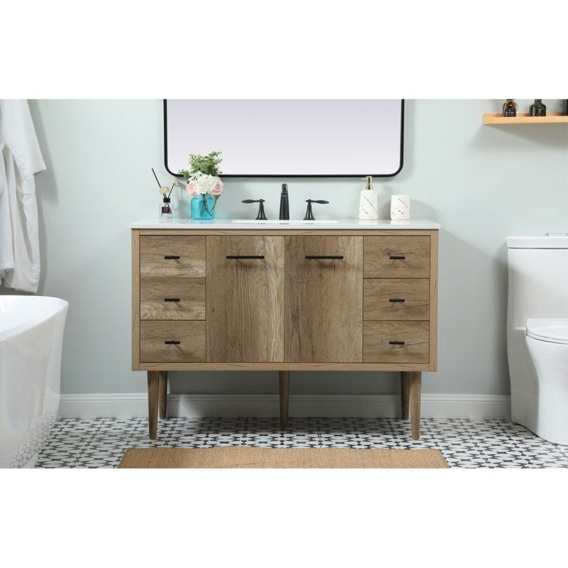 48'' Single Bathroom Vanity with Engineered Marble Top, Natural oak