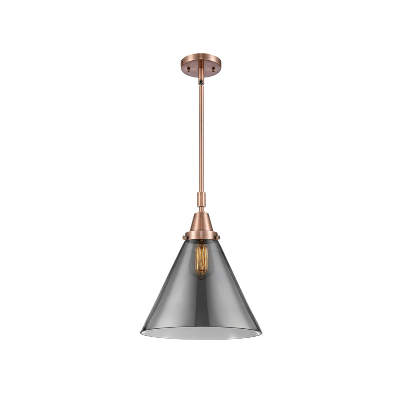 Luminaire suspendu conique 1 lumière Ashwath, H 50,12 po x l 12 po x P 12 po, Plaqué couleur fumée, Cuivre antique