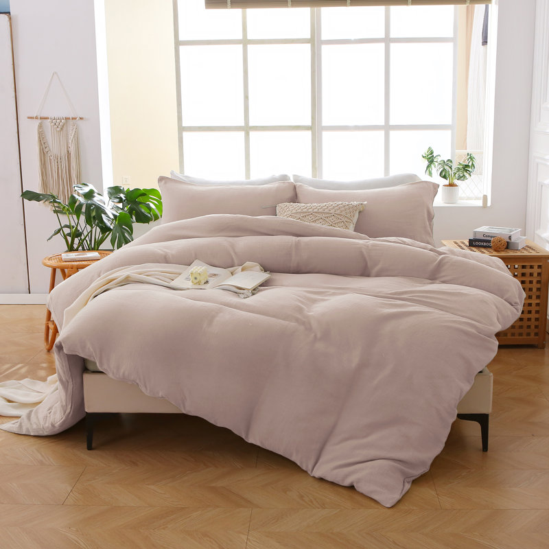 Solayne Muslin Duvet Cover Set 100% Cotton Double-Layer Linen Like Gauze Comforter Cover 3 Pieces Breathable & Lightweight For All Season